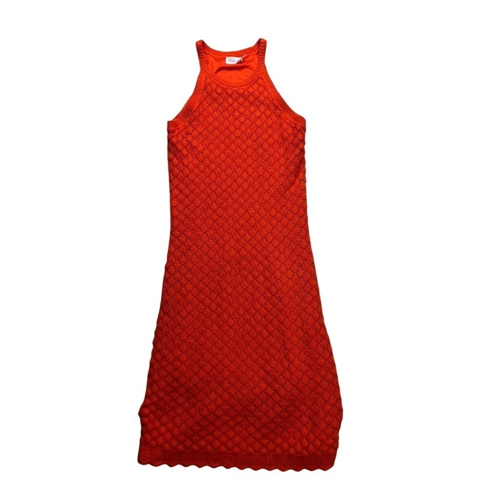 Eliza J Sweater Dress Women Large Orange Crochet Halter Neck Sleeveless Midi New
